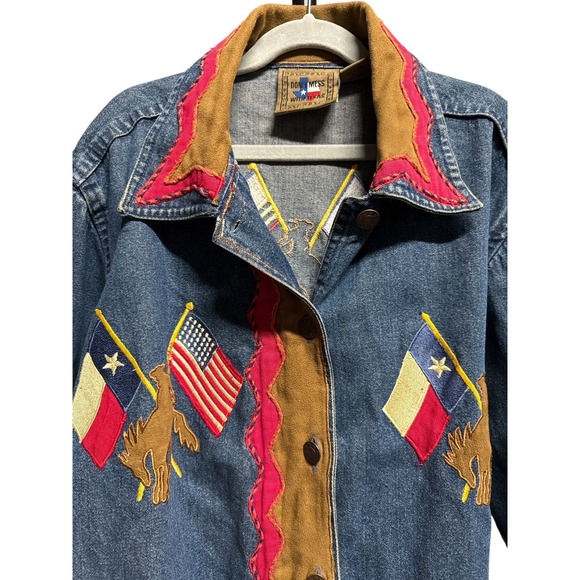 Vintage Don't Mess With Texas Embroidered Denim Jacket Fun America Womens Size M - Picture 2 of 6
